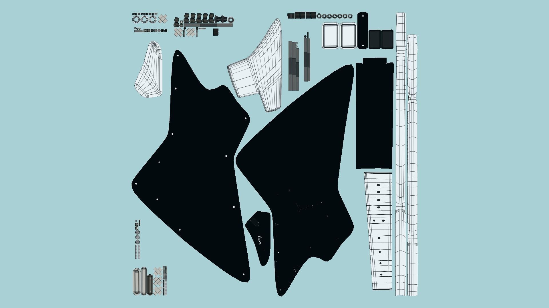 Electric Guitar F03 Black - Music Instrument Design Low-poly 3D model_5