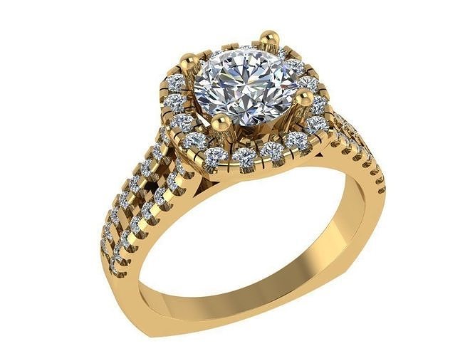 Ring237 halo diamond engagement ring gold 3D print model