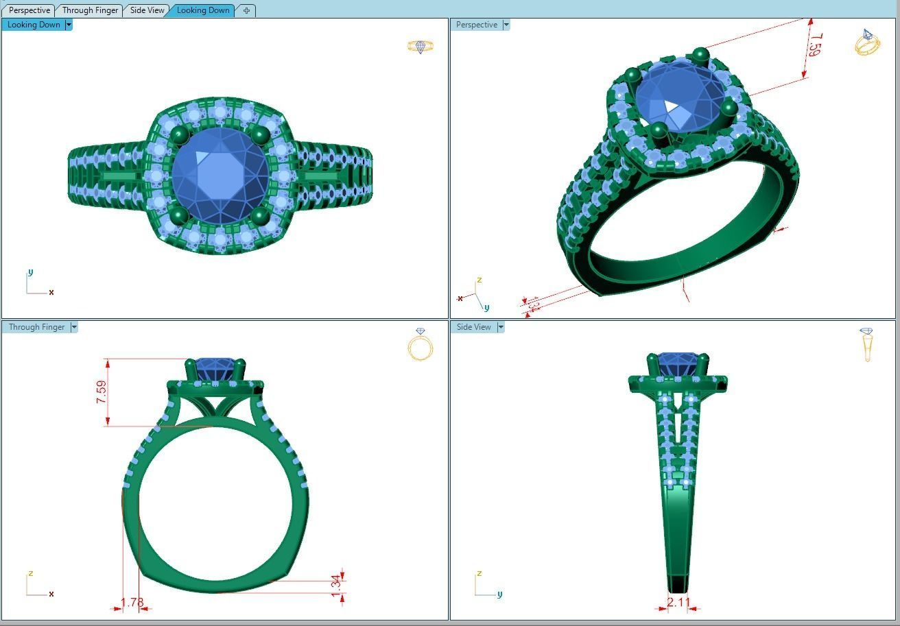 Ring237 halo diamond engagement ring gold 3D print model_5