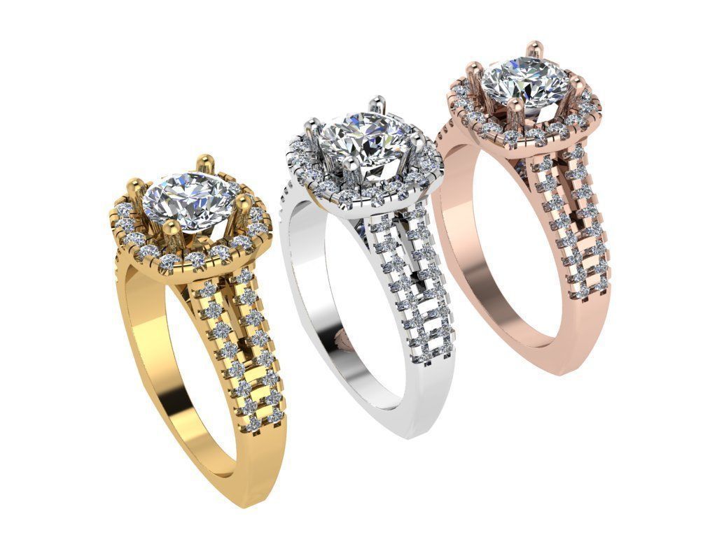 Ring237 halo diamond engagement ring gold 3D print model_4