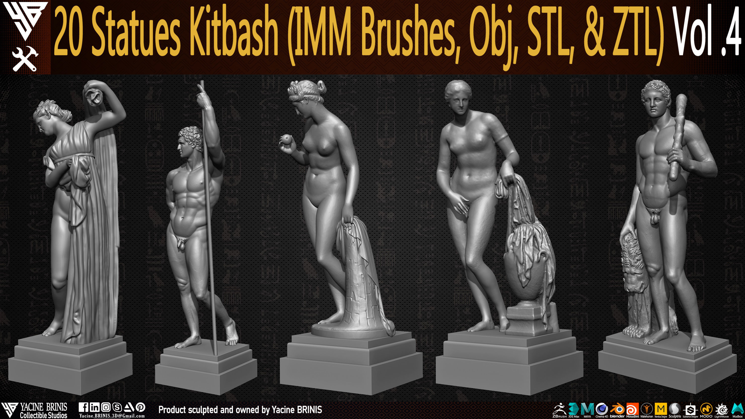 20 Statues Kitbash Vol 04 Low-poly 3D model_7