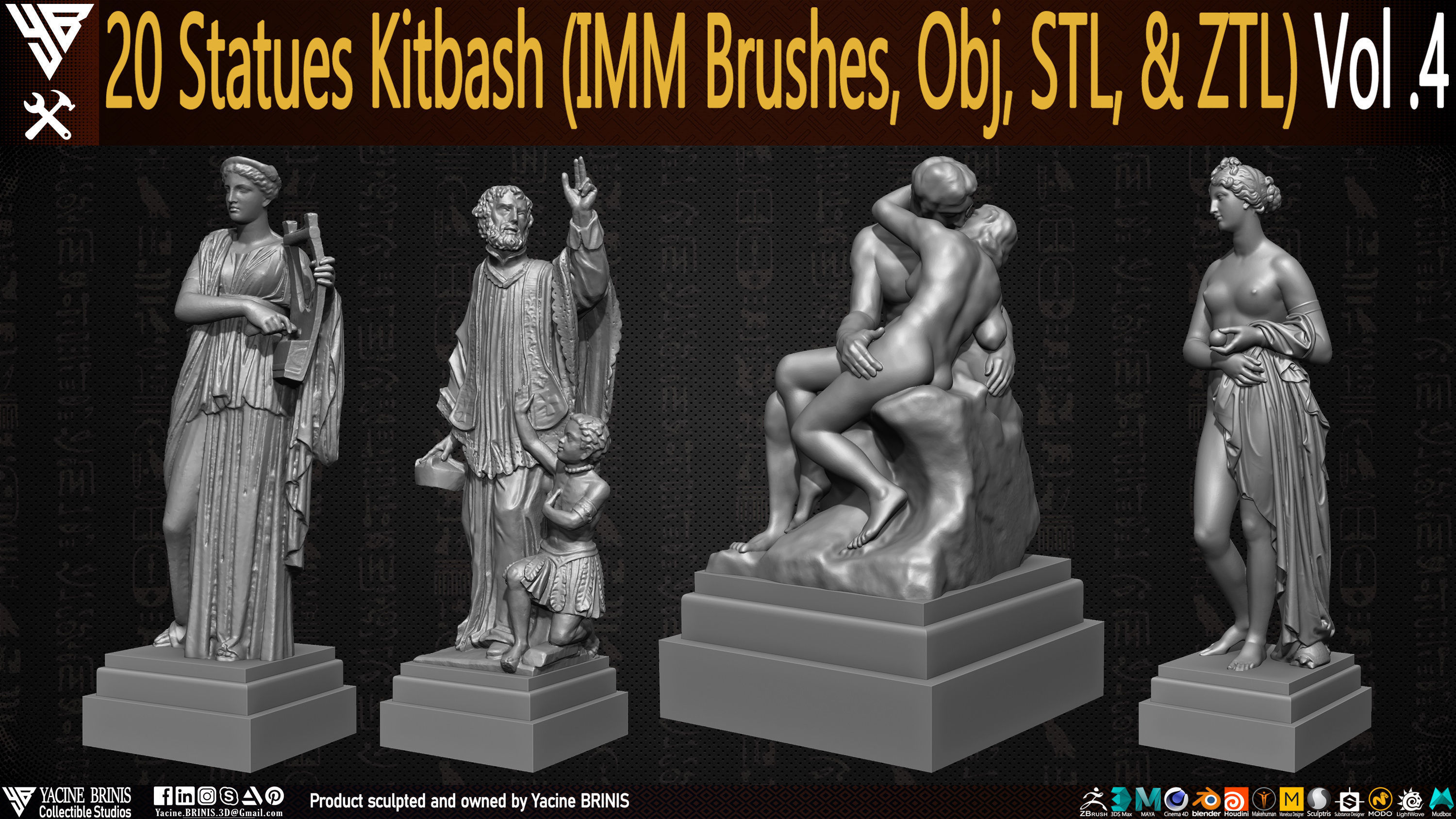 20 Statues Kitbash Vol 04 Low-poly 3D model_4