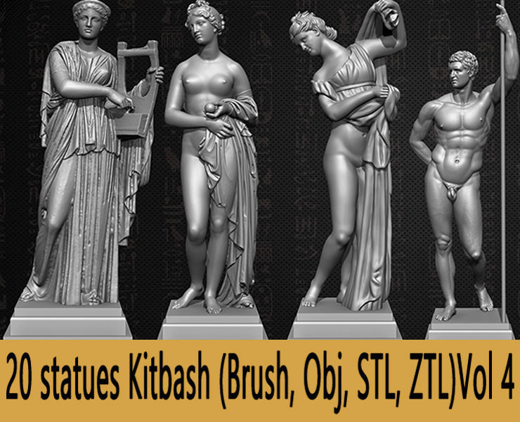 20 Statues Kitbash Vol 04 Low-poly 3D model_9