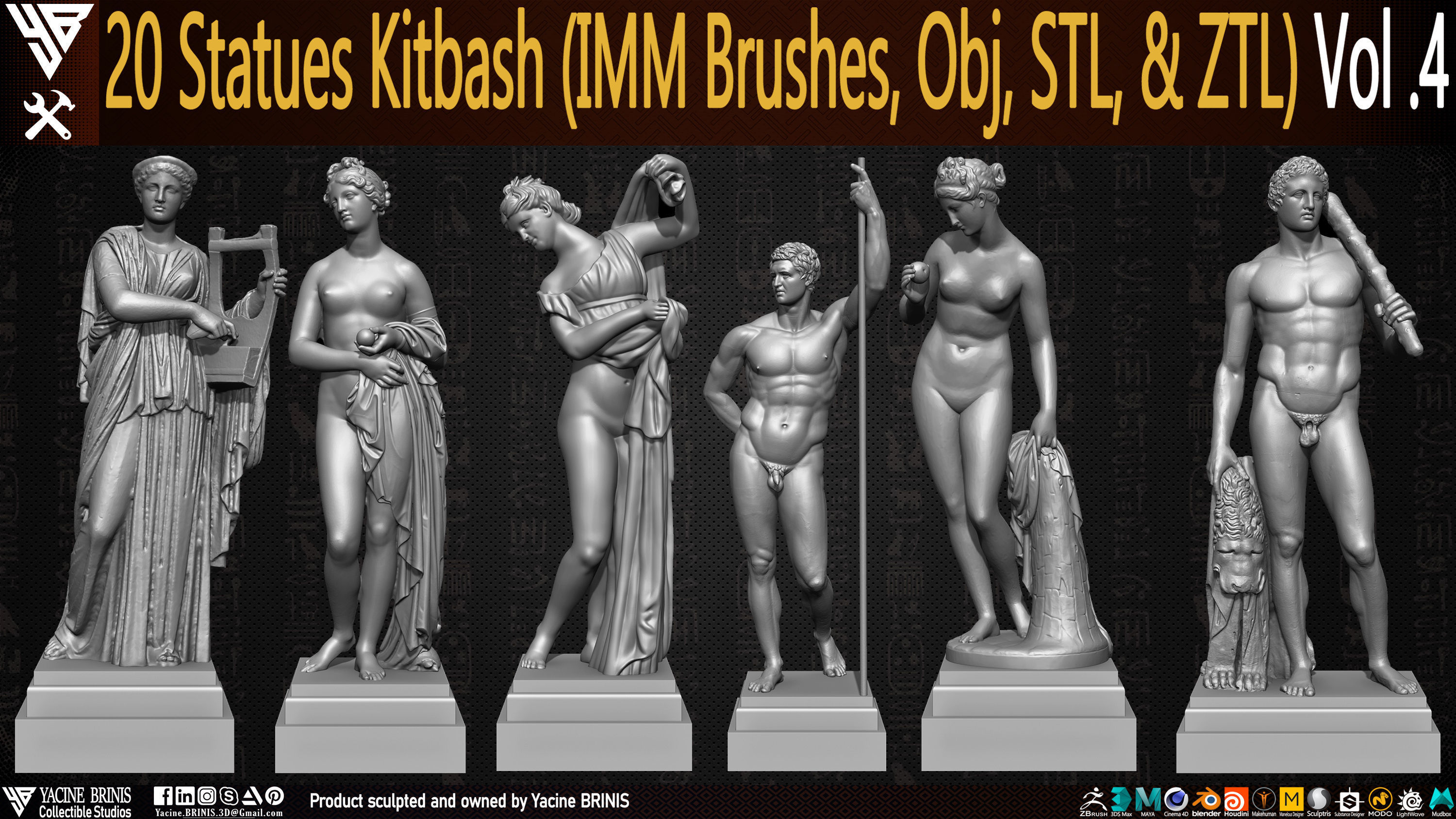 20 Statues Kitbash Vol 04 Low-poly 3D model_2