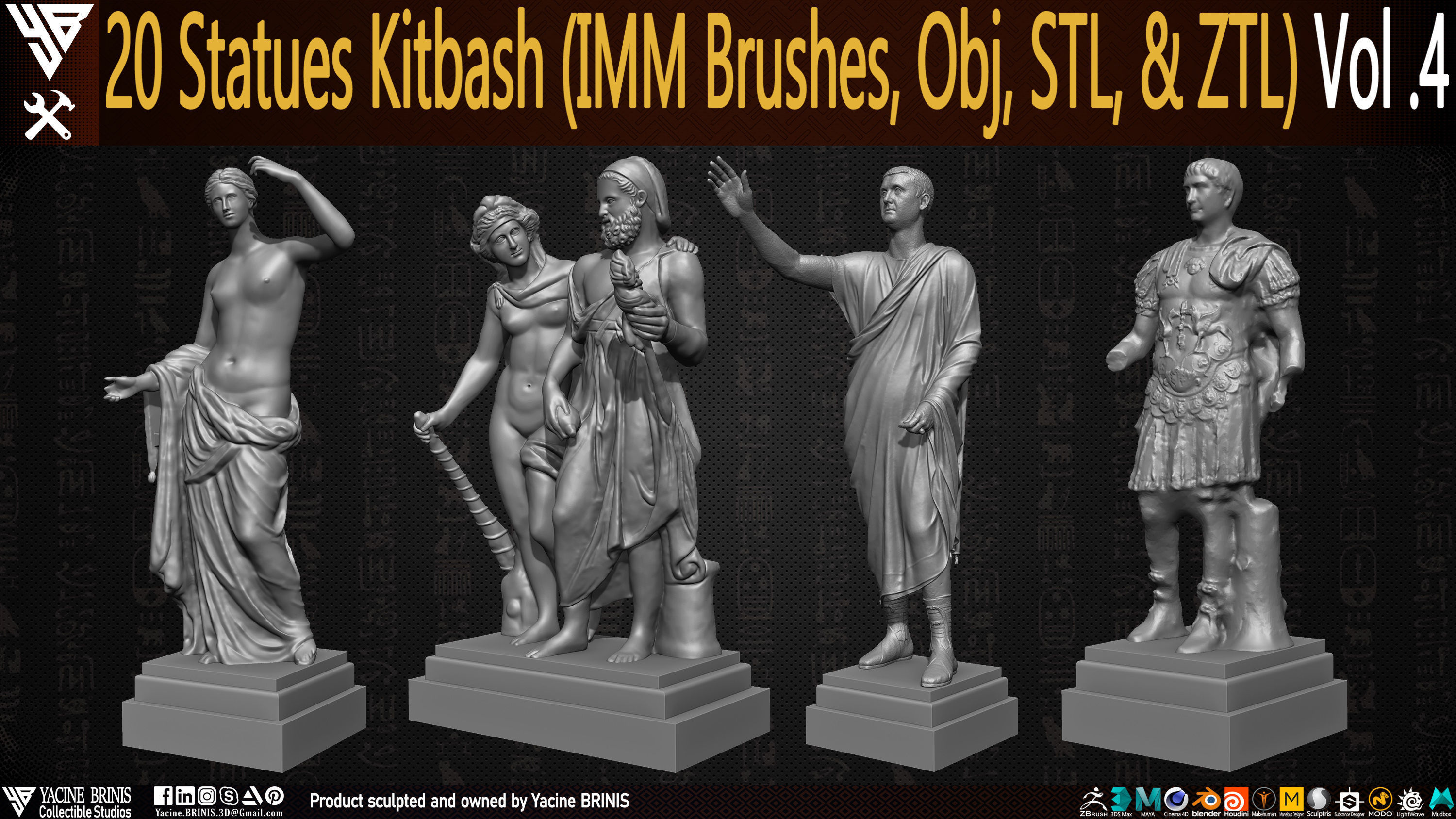 20 Statues Kitbash Vol 04 Low-poly 3D model_6