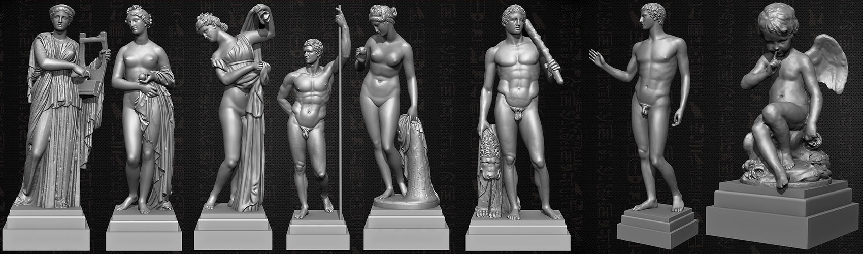 20 Statues Kitbash Vol 04 Low-poly 3D model_10