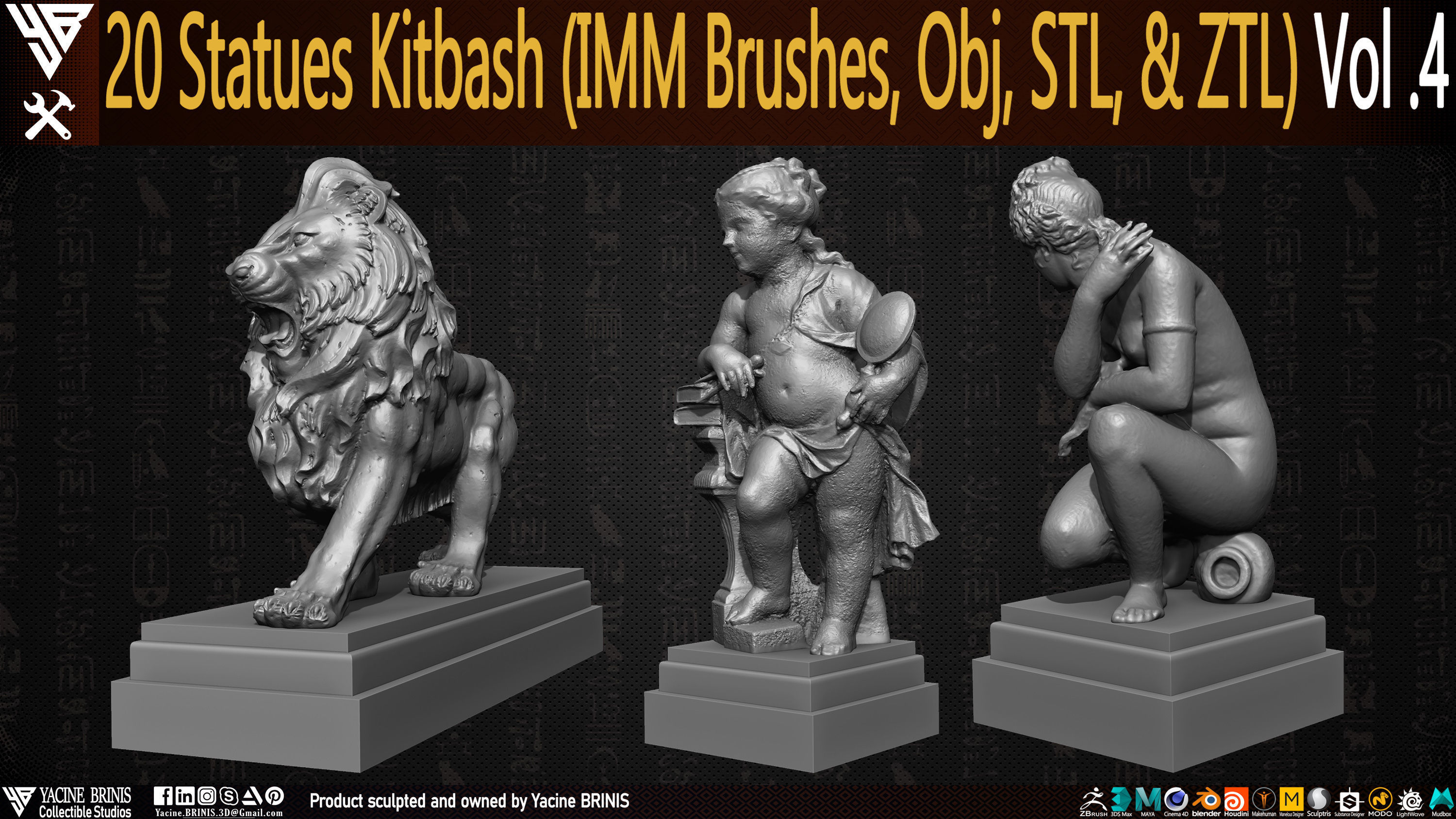 20 Statues Kitbash Vol 04 Low-poly 3D model_5