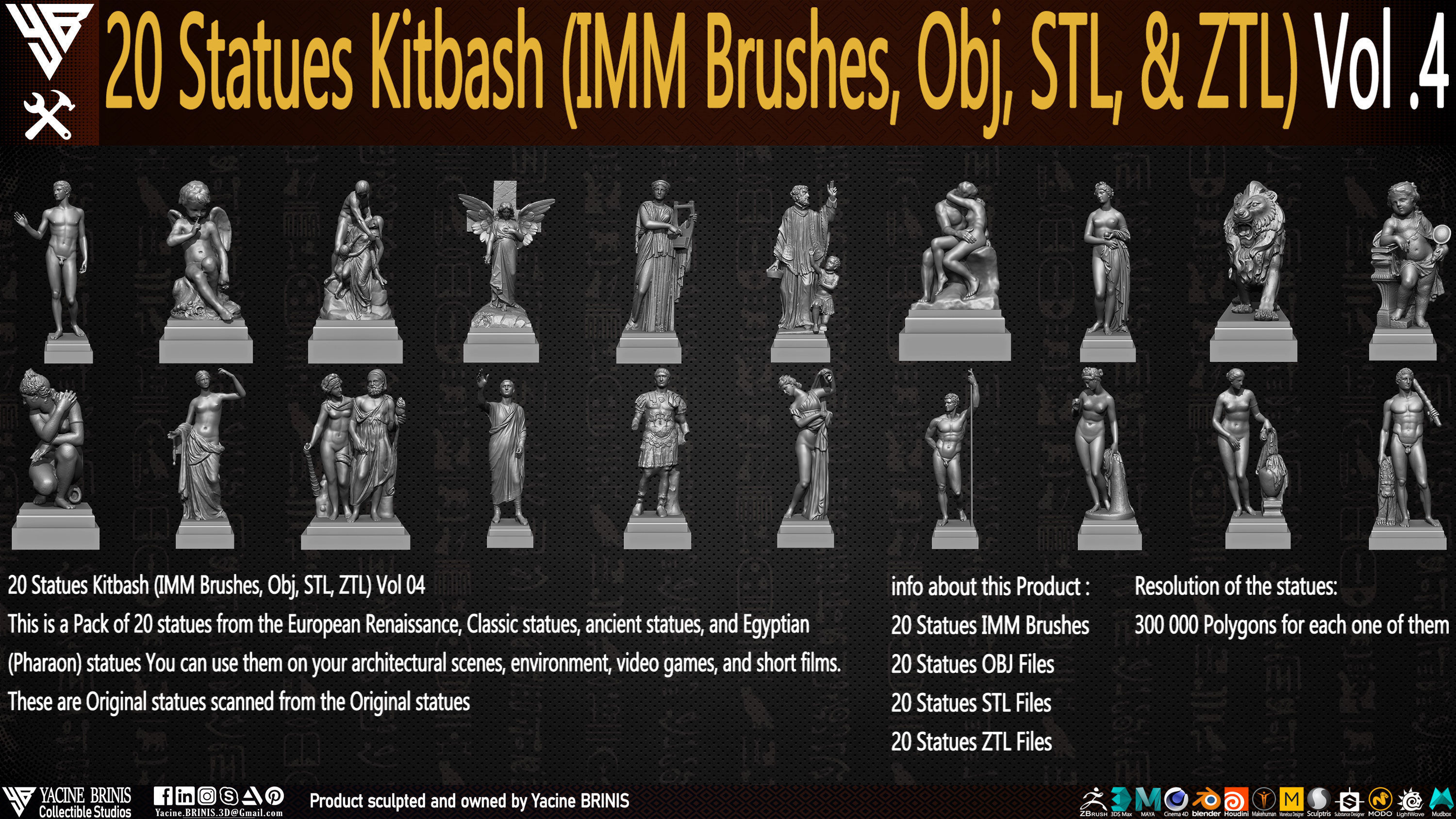 20 Statues Kitbash Vol 04 Low-poly 3D model_8