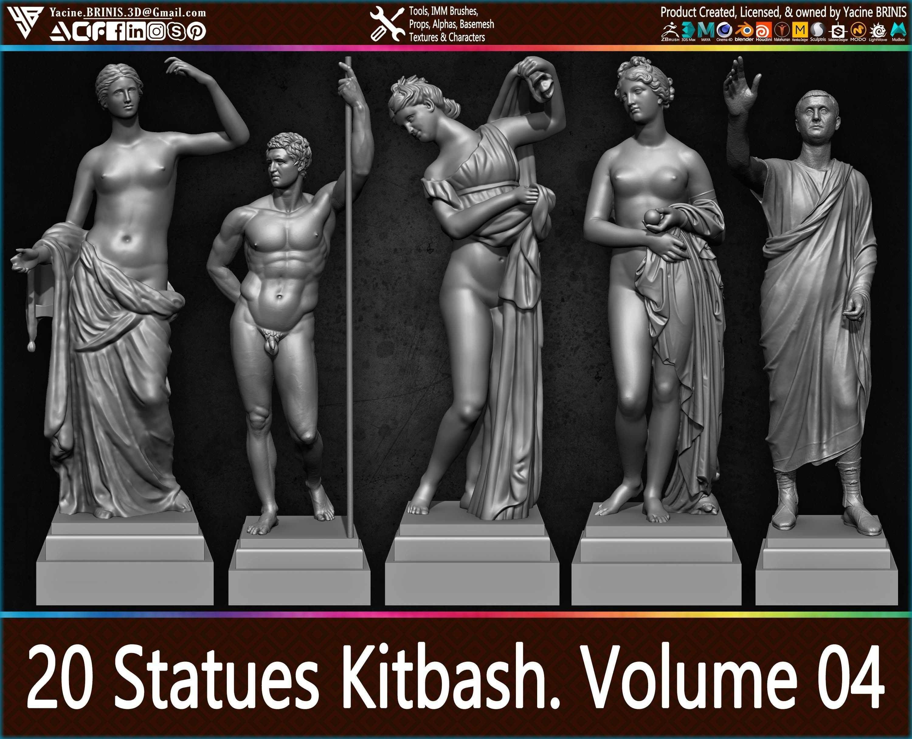 20 Statues Kitbash Vol 04 Low-poly 3D model_1