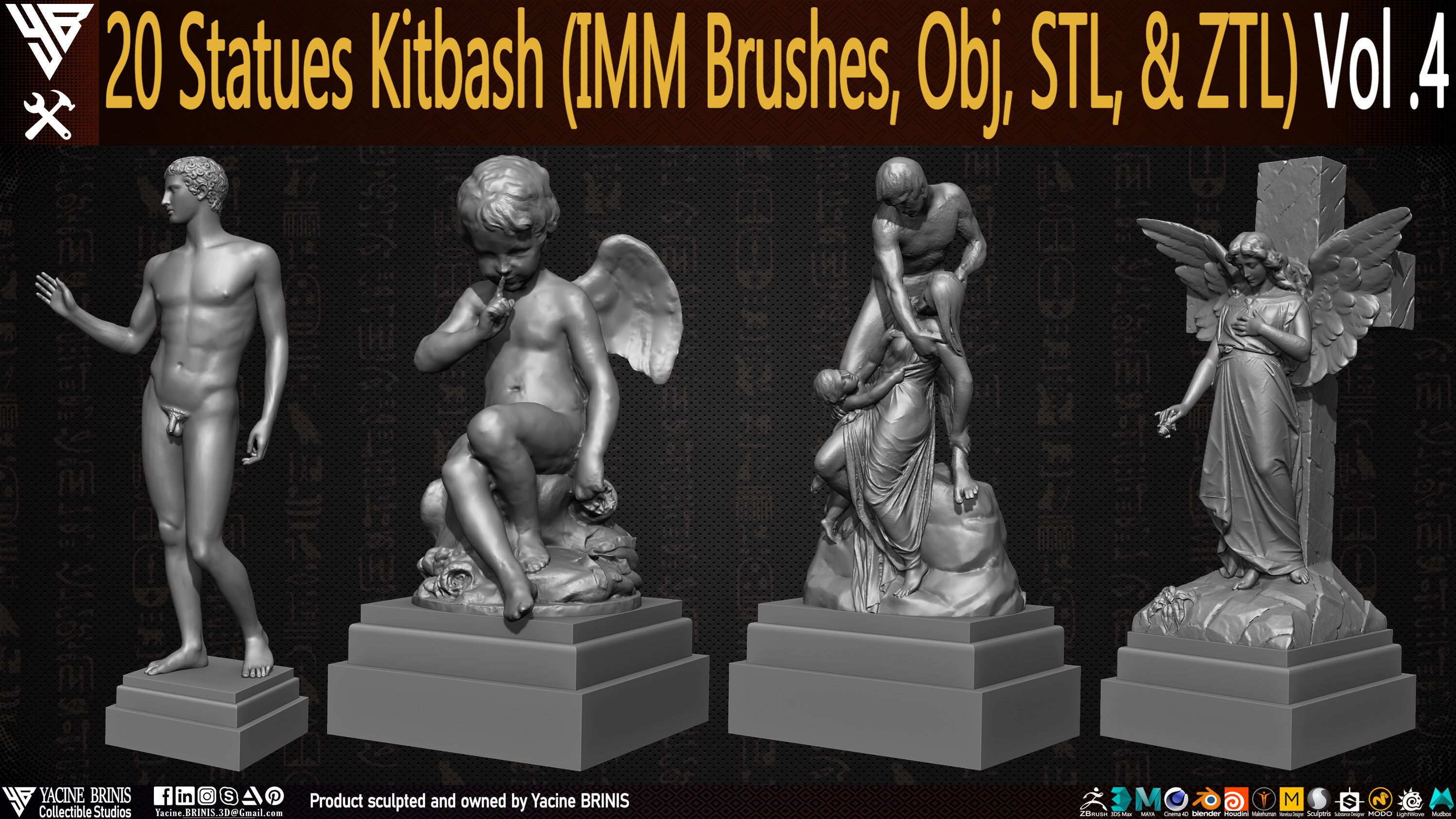 20 Statues Kitbash Vol 04 Low-poly 3D model_3