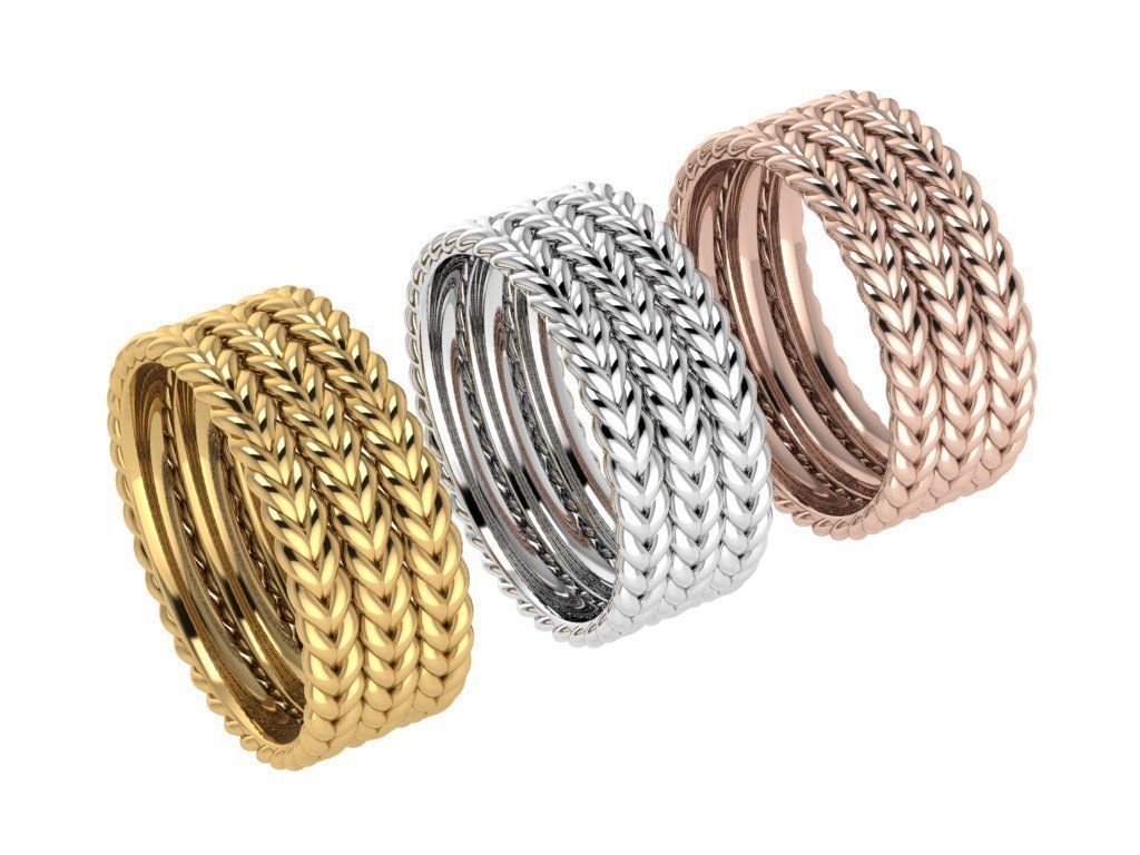 Ring240 gold - plated ring with braids 3D print model_4