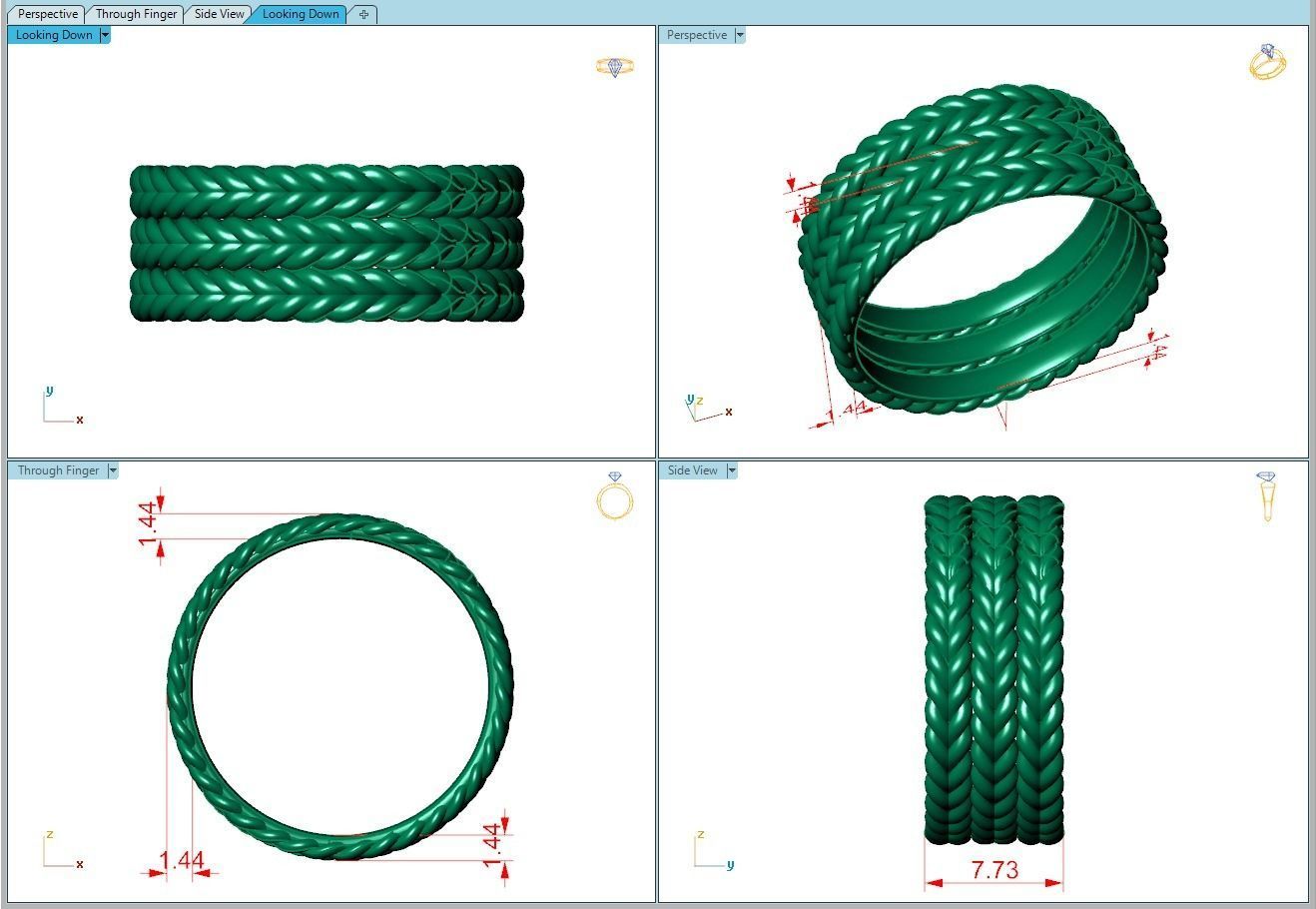 Ring240 gold - plated ring with braids 3D print model_5