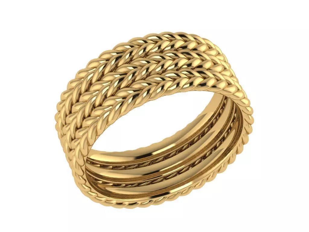Ring240 gold - plated ring with braids 3D print model_0