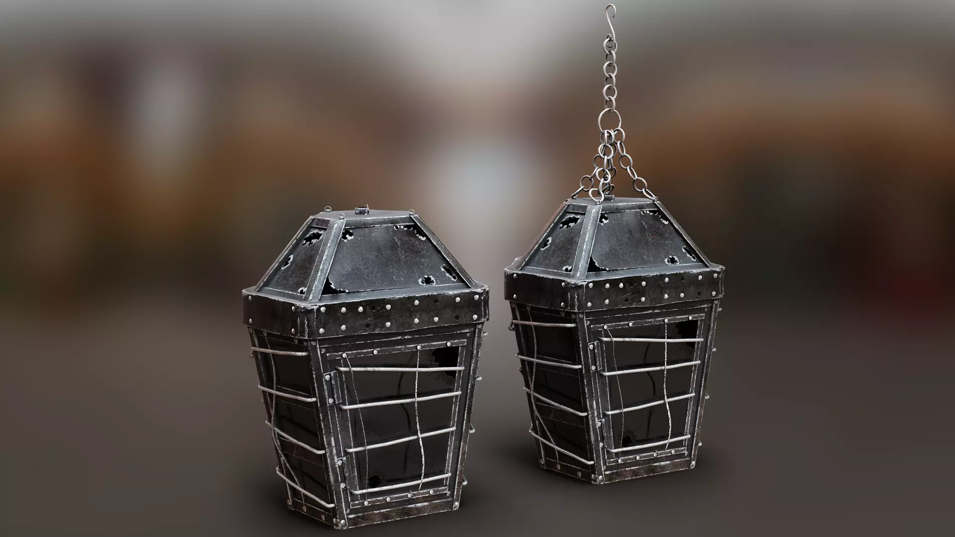 Mediaval Steel Lantern Low-poly 3D model_0