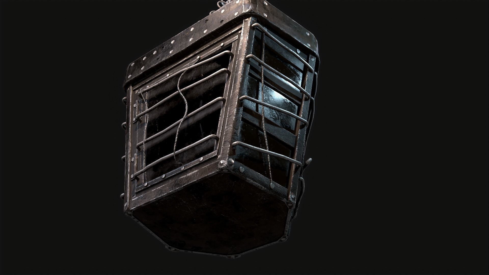 Mediaval Steel Lantern Low-poly 3D model_10