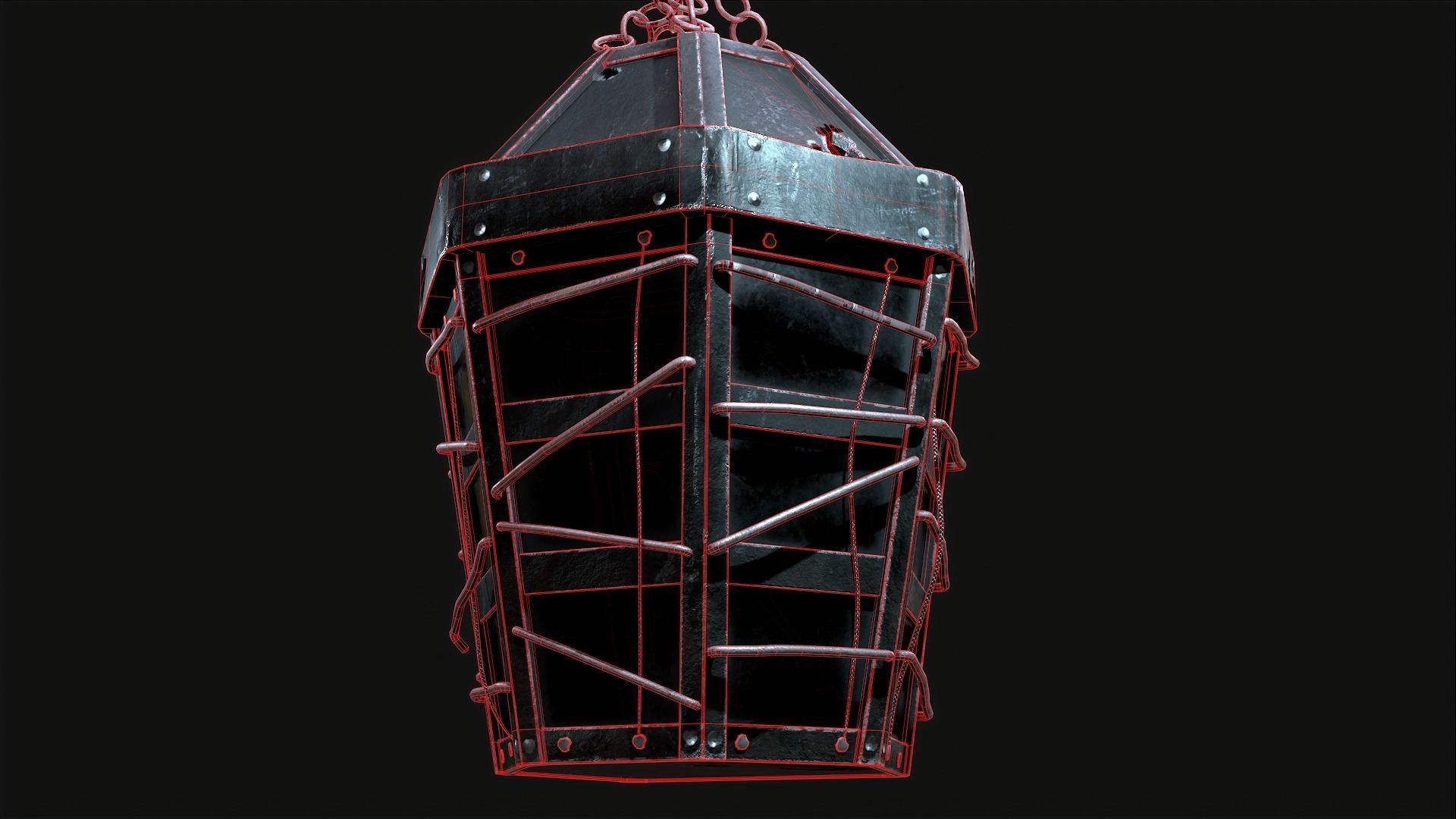 Mediaval Steel Lantern Low-poly 3D model_16