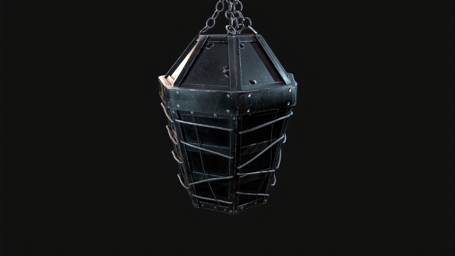 Mediaval Steel Lantern Low-poly 3D model_3