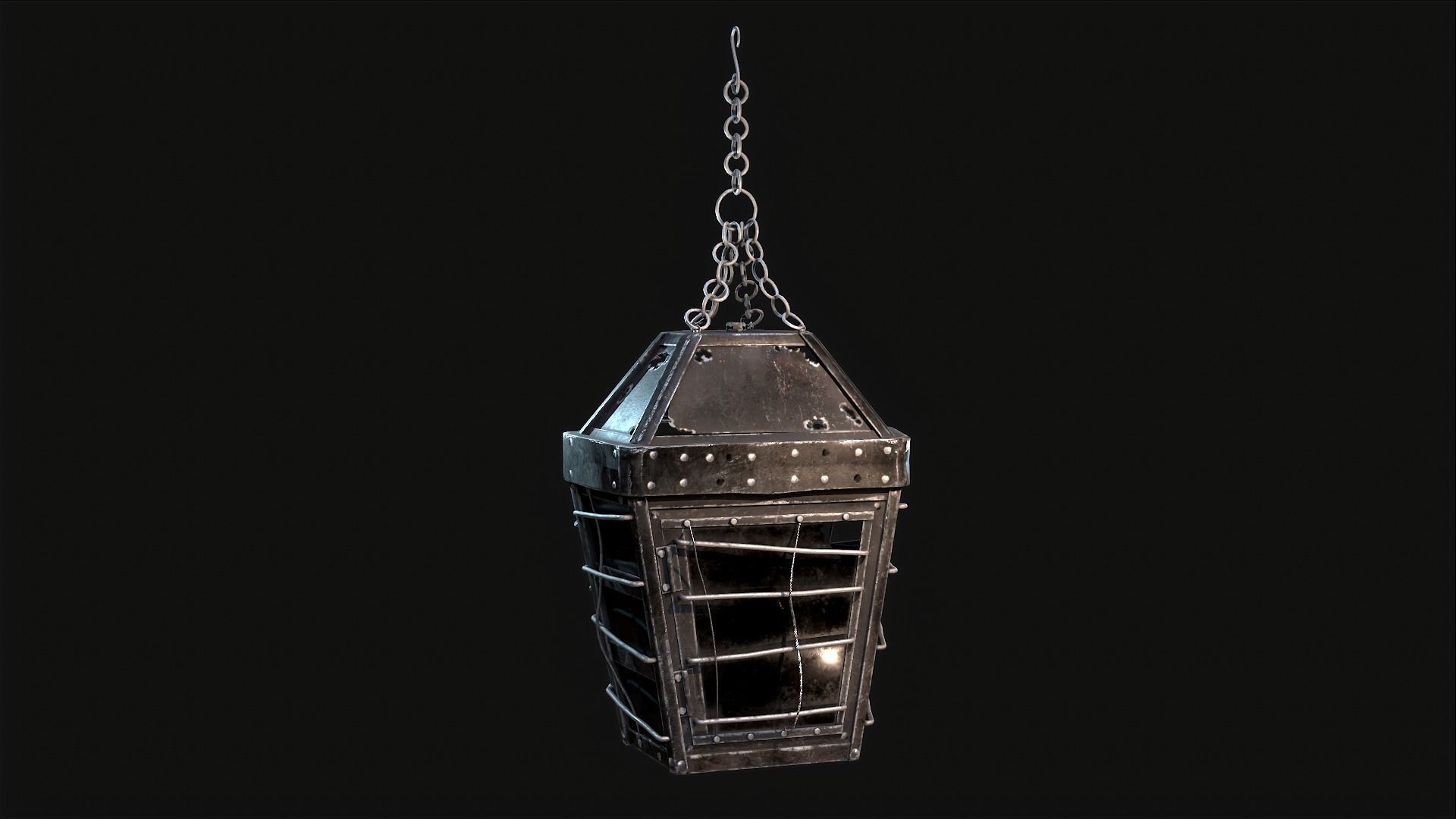 Mediaval Steel Lantern Low-poly 3D model_5