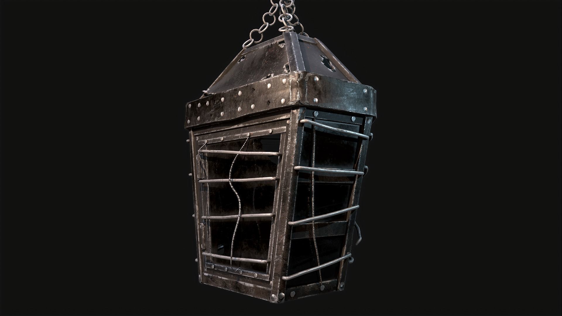 Mediaval Steel Lantern Low-poly 3D model_2