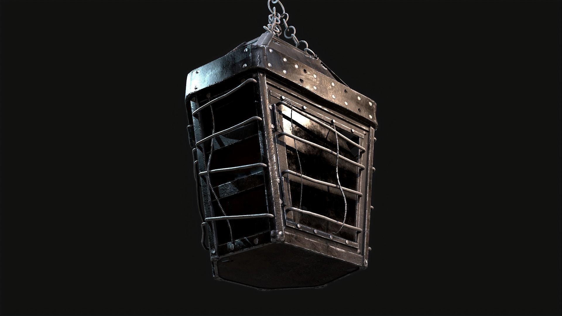 Mediaval Steel Lantern Low-poly 3D model_4