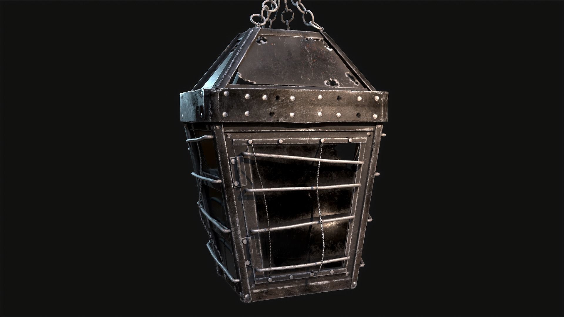 Mediaval Steel Lantern Low-poly 3D model_1