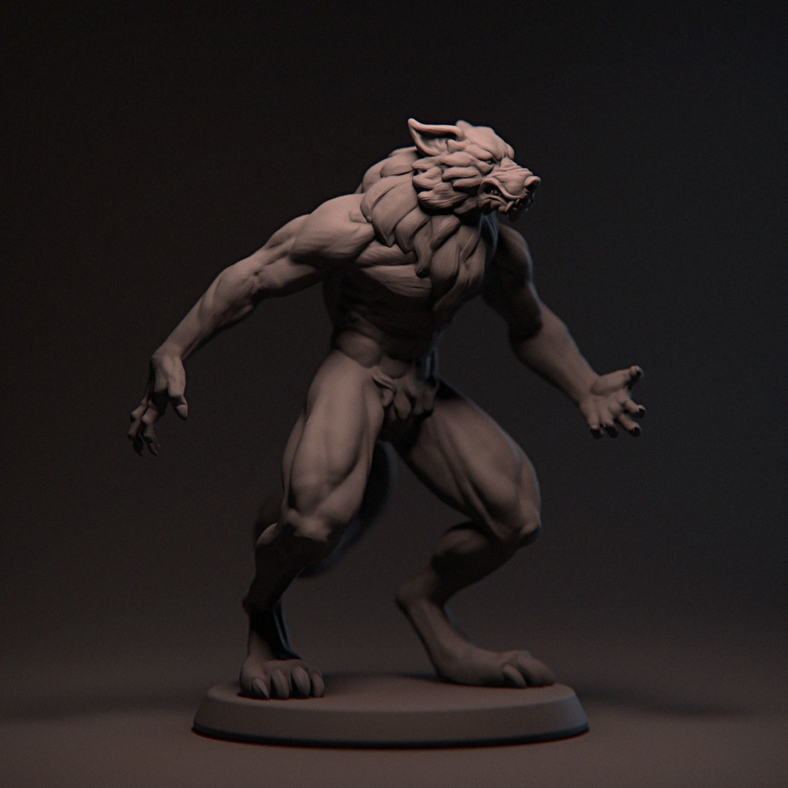 Werewolf 65 mm with base 3D print model_4