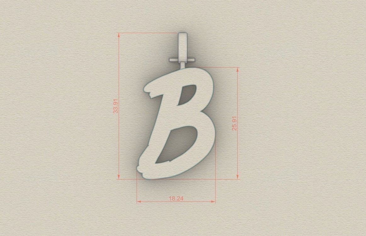 Model 770 Initial B Letter Pendant 3D print model_5