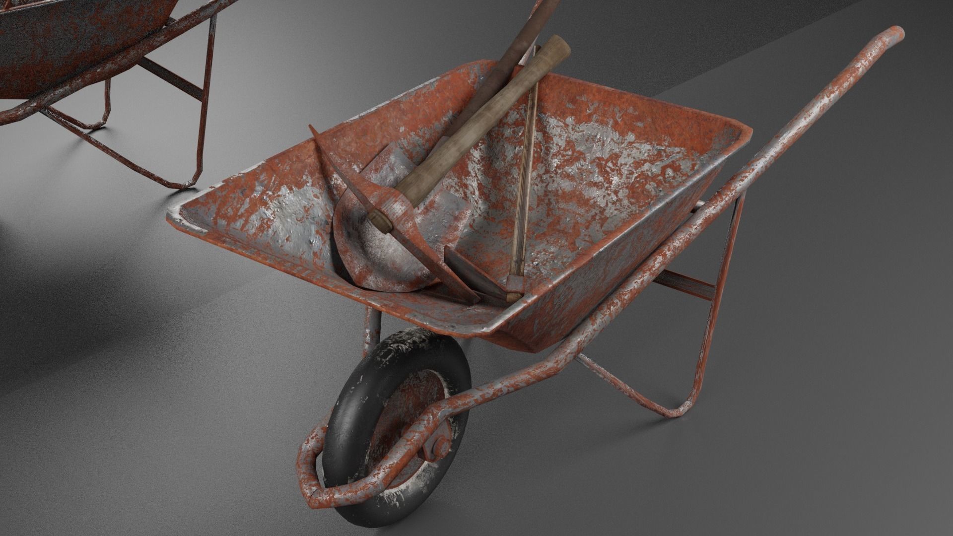 pickaxe shovel wheelbarrow Low-poly 3D model_4