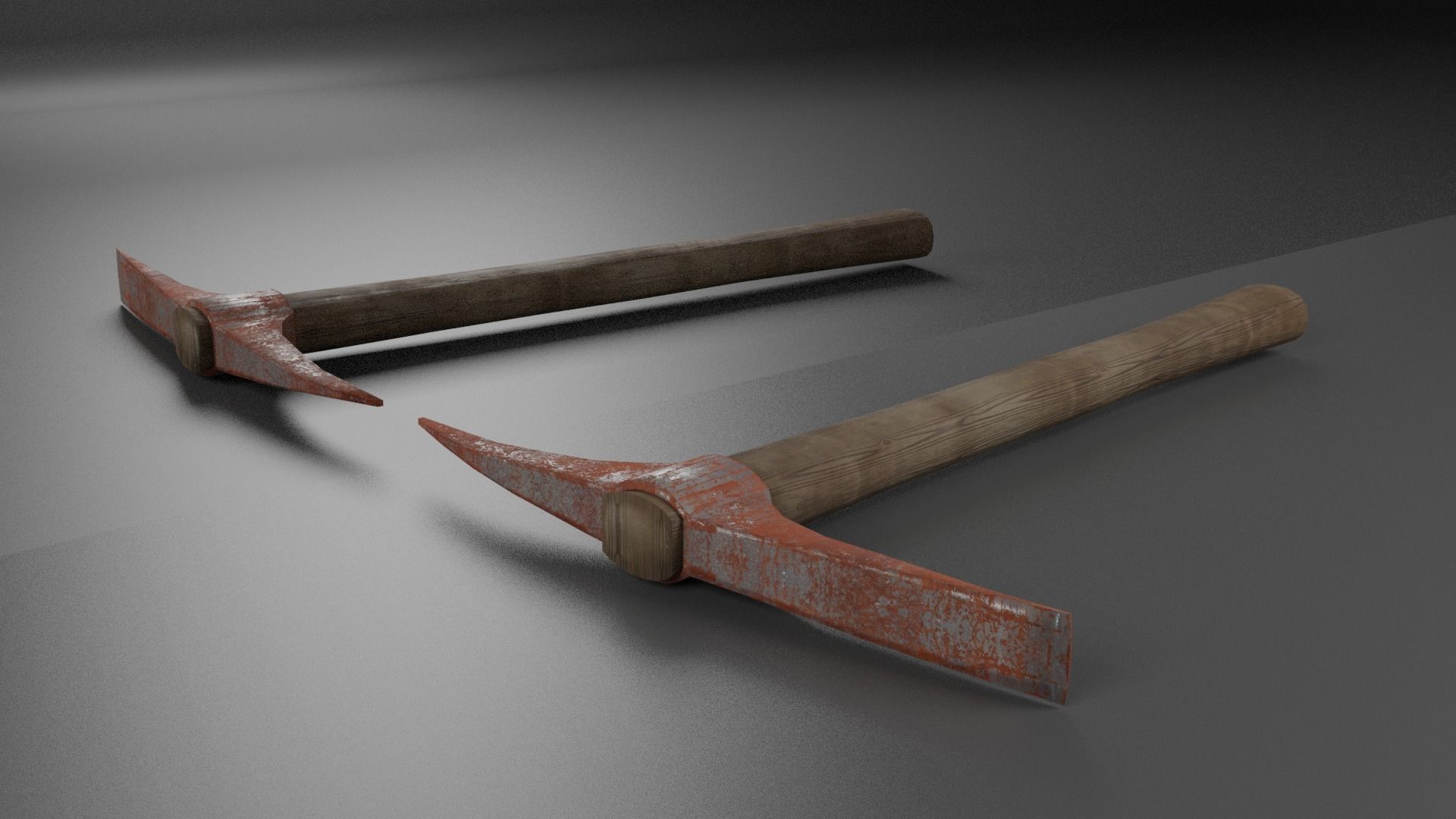 pickaxe shovel wheelbarrow Low-poly 3D model_2