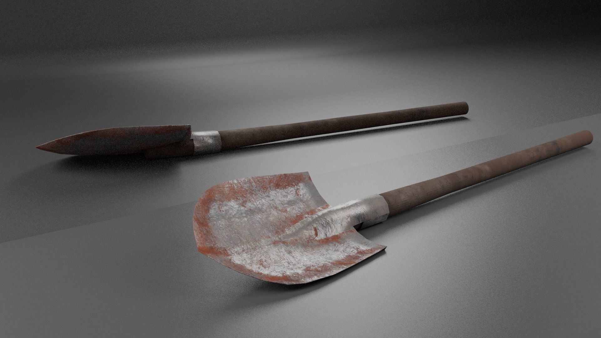 pickaxe shovel wheelbarrow Low-poly 3D model_1