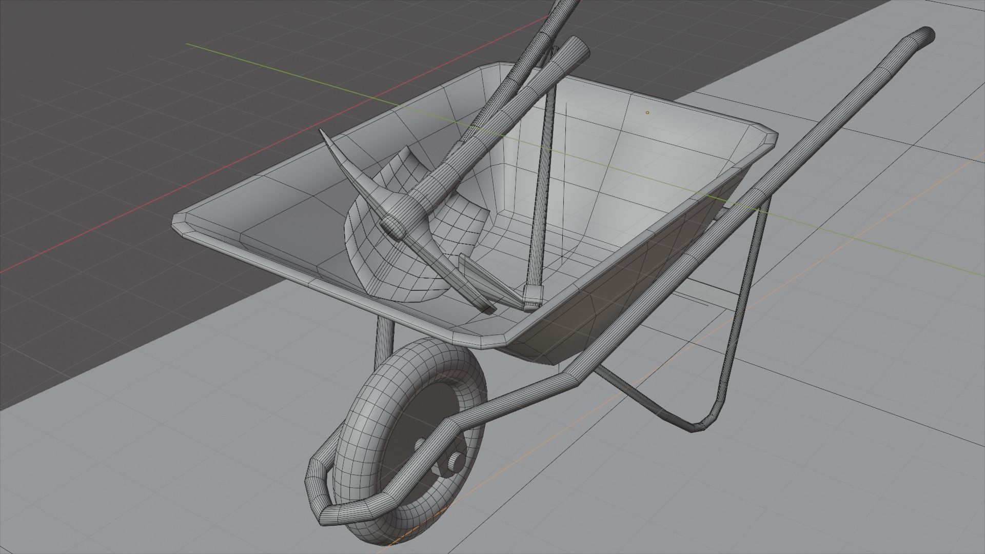 pickaxe shovel wheelbarrow Low-poly 3D model_6
