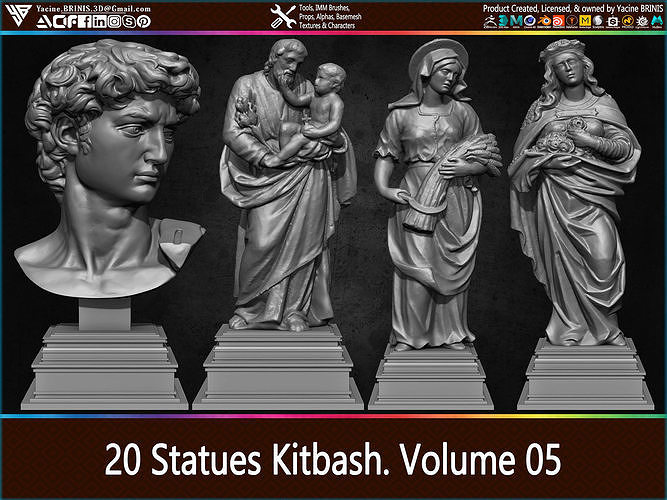 20 Statues Kitbash Vol 05 Low-poly 3D model