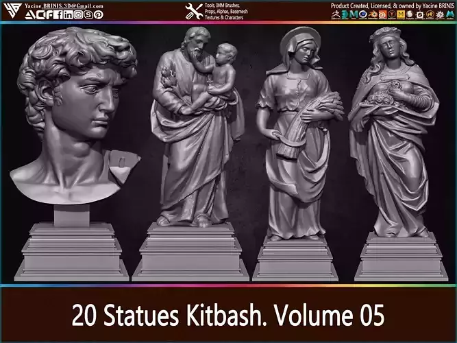 20 Statues Kitbash Vol 05 Low-poly 3D model