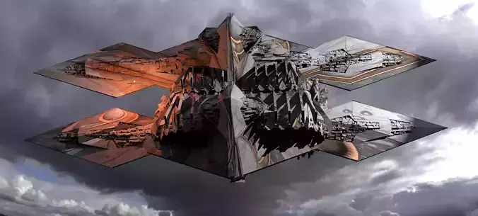 Sci-Fi Egyptian Alien Floating Monolith Huge 3