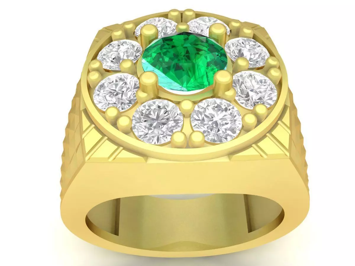 Luxury Round Cluster Signet Ring for Men 3406 3D print model