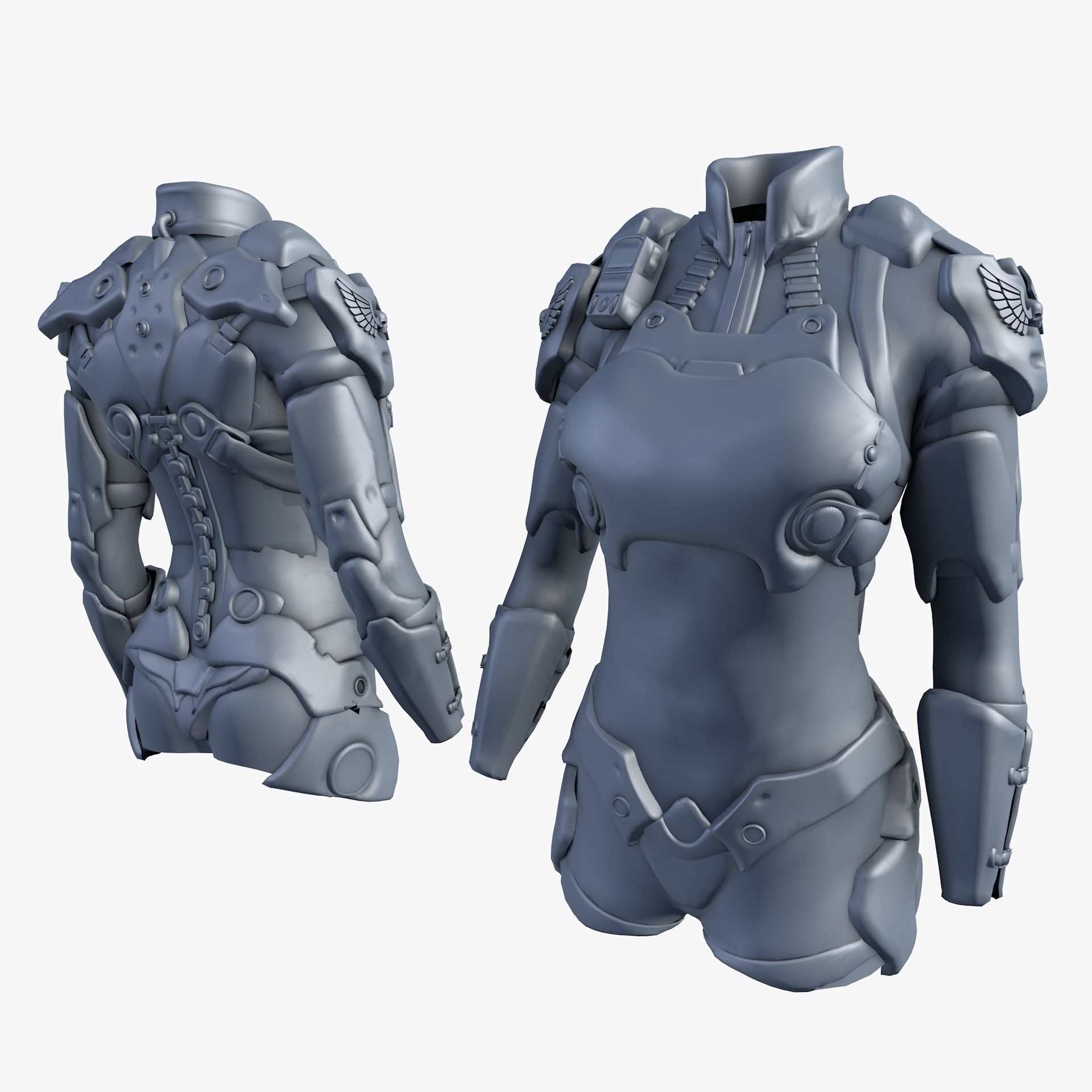 Female Sci-Fi Space Suit Low-poly 3D model_12