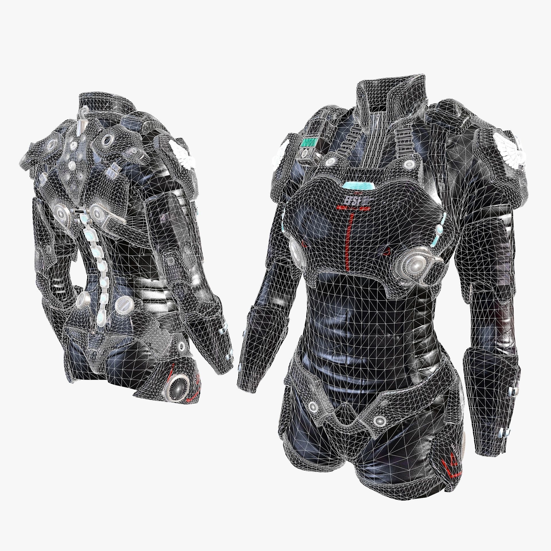 Female Sci-Fi Space Suit Low-poly 3D model_10