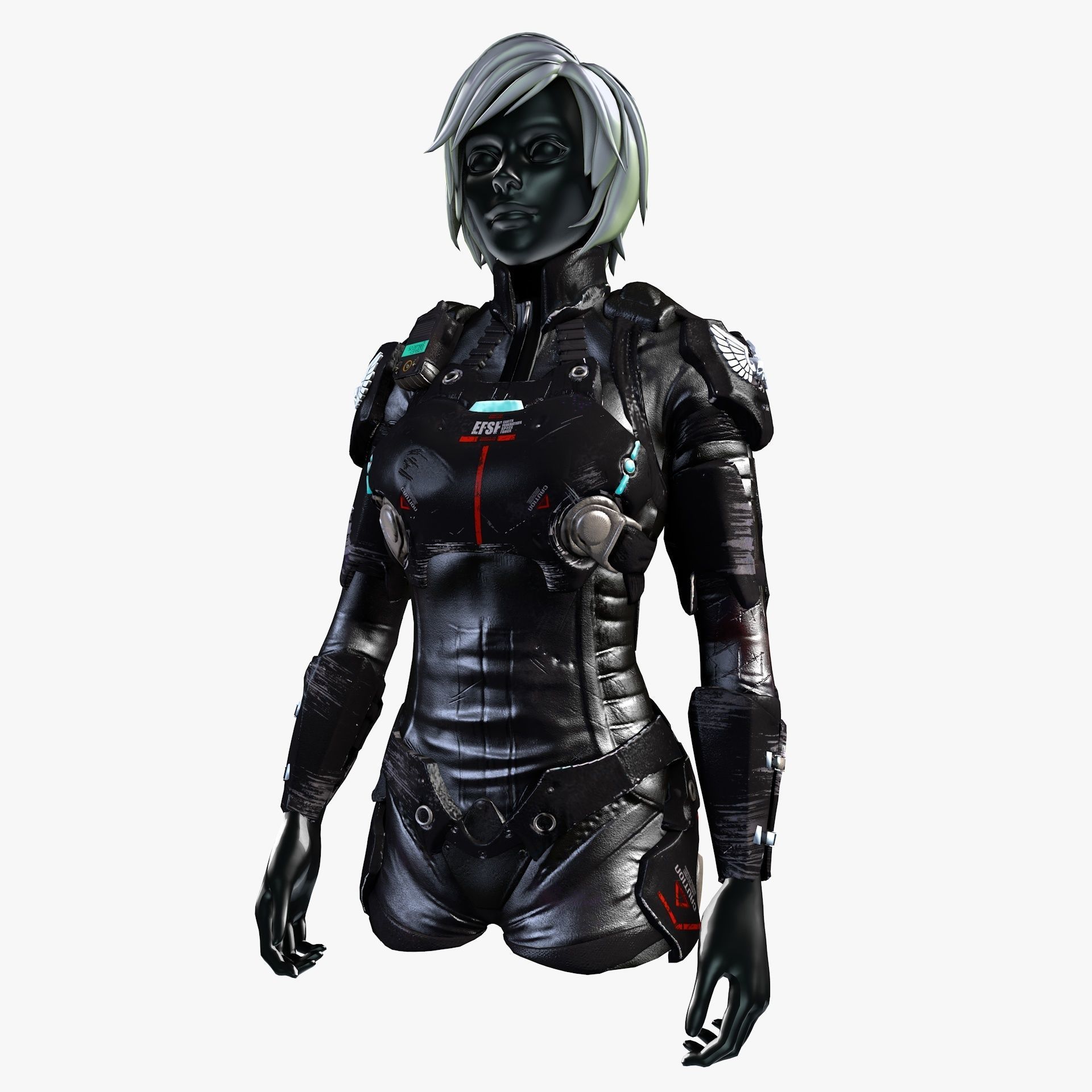 Female Sci-Fi Space Suit Low-poly 3D model_2