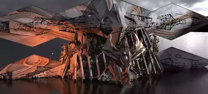 Sci-Fi Egyptian Alien Floating Monolith Huge 6 