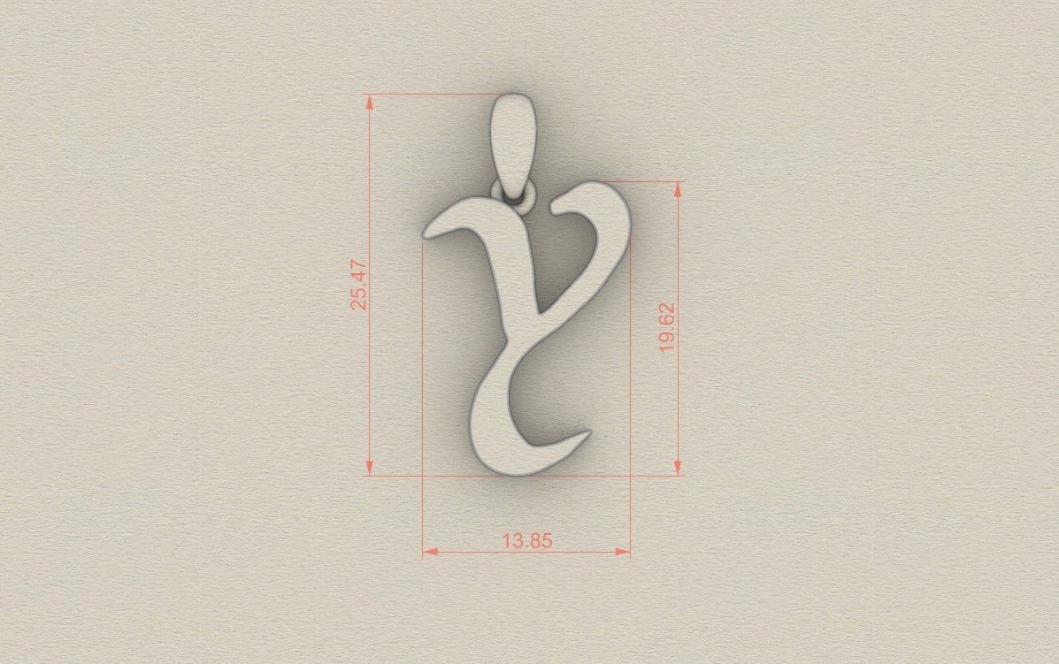 Model 868 Initial Y Letter Pendant 3D print model_6