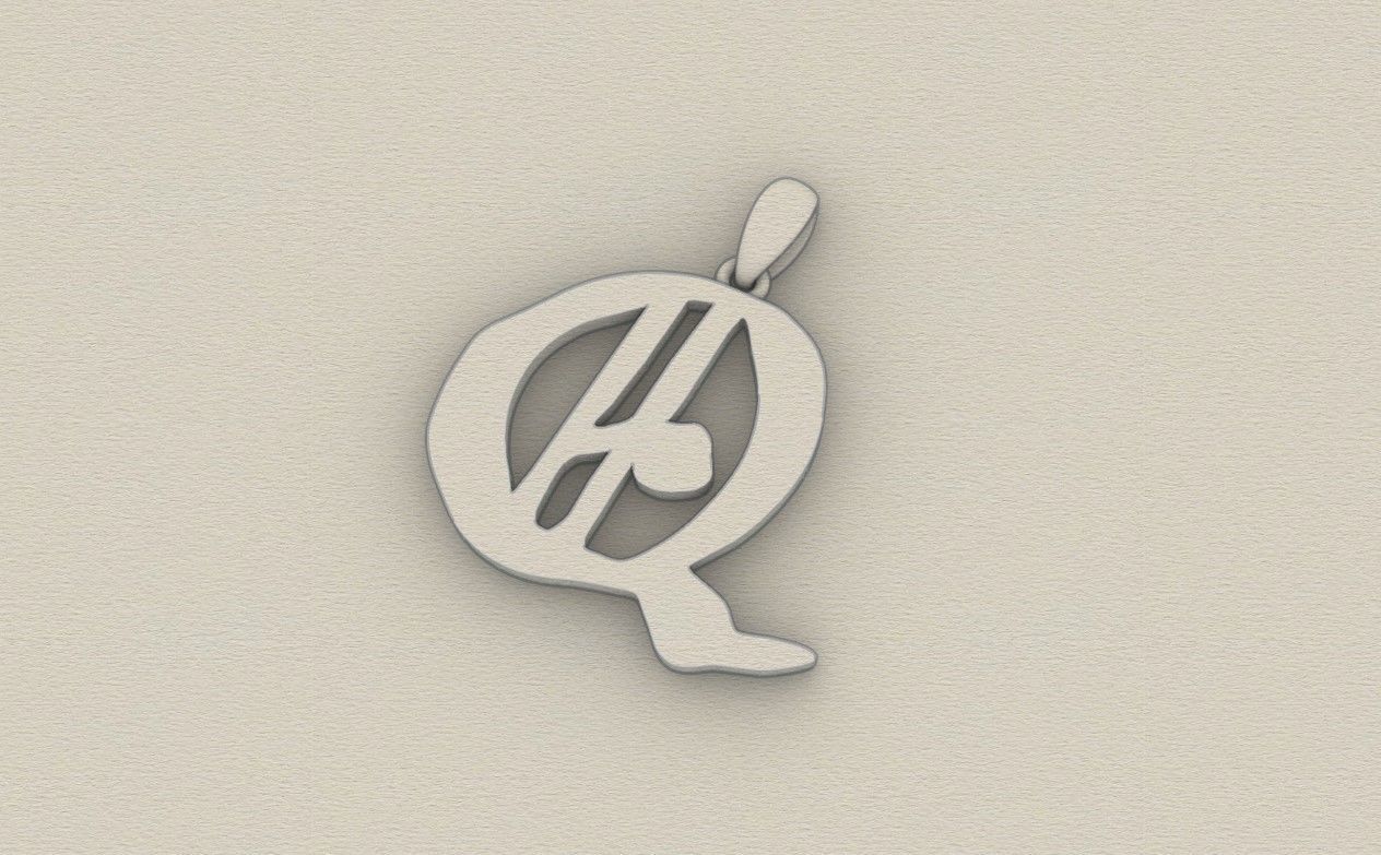 Model 872 Initial Q Letter Pendant 3D print model_8