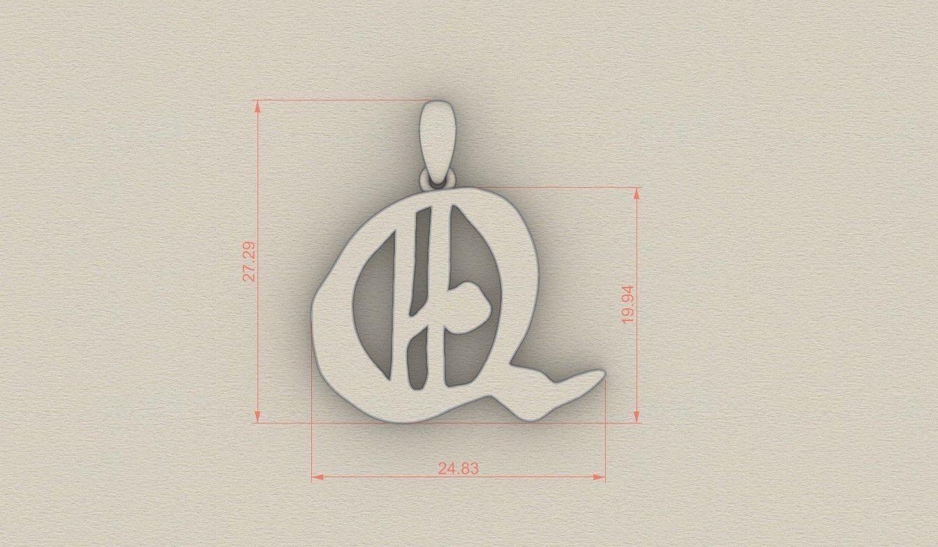 Model 872 Initial Q Letter Pendant 3D print model_5