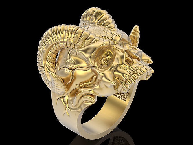 Horn skull ring silver gold  printable jewelry 3D model 3D print model