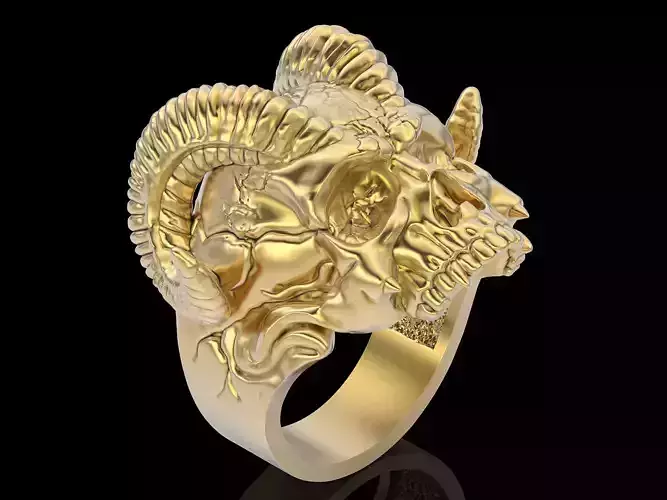 Horn skull ring silver gold  printable jewelry 3D model