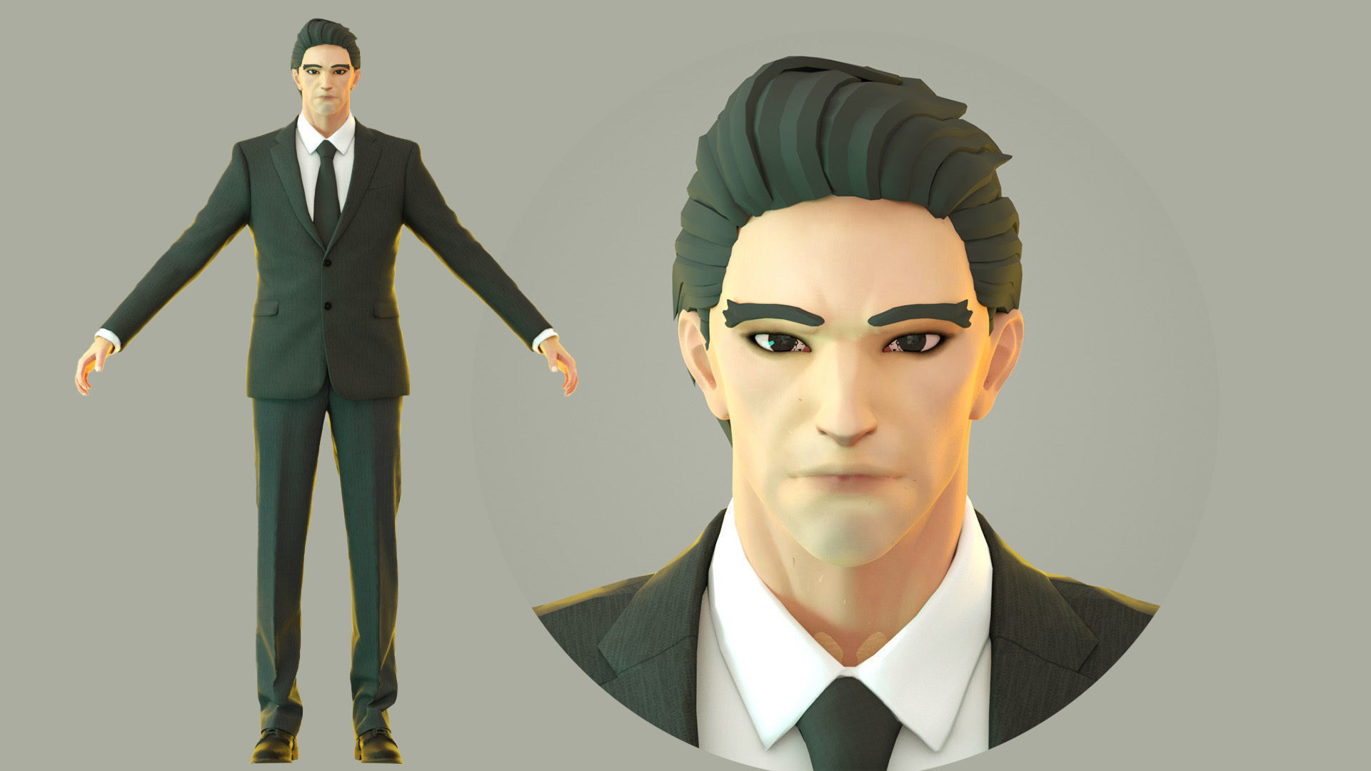 uncle in suit Low-poly 3D model_1