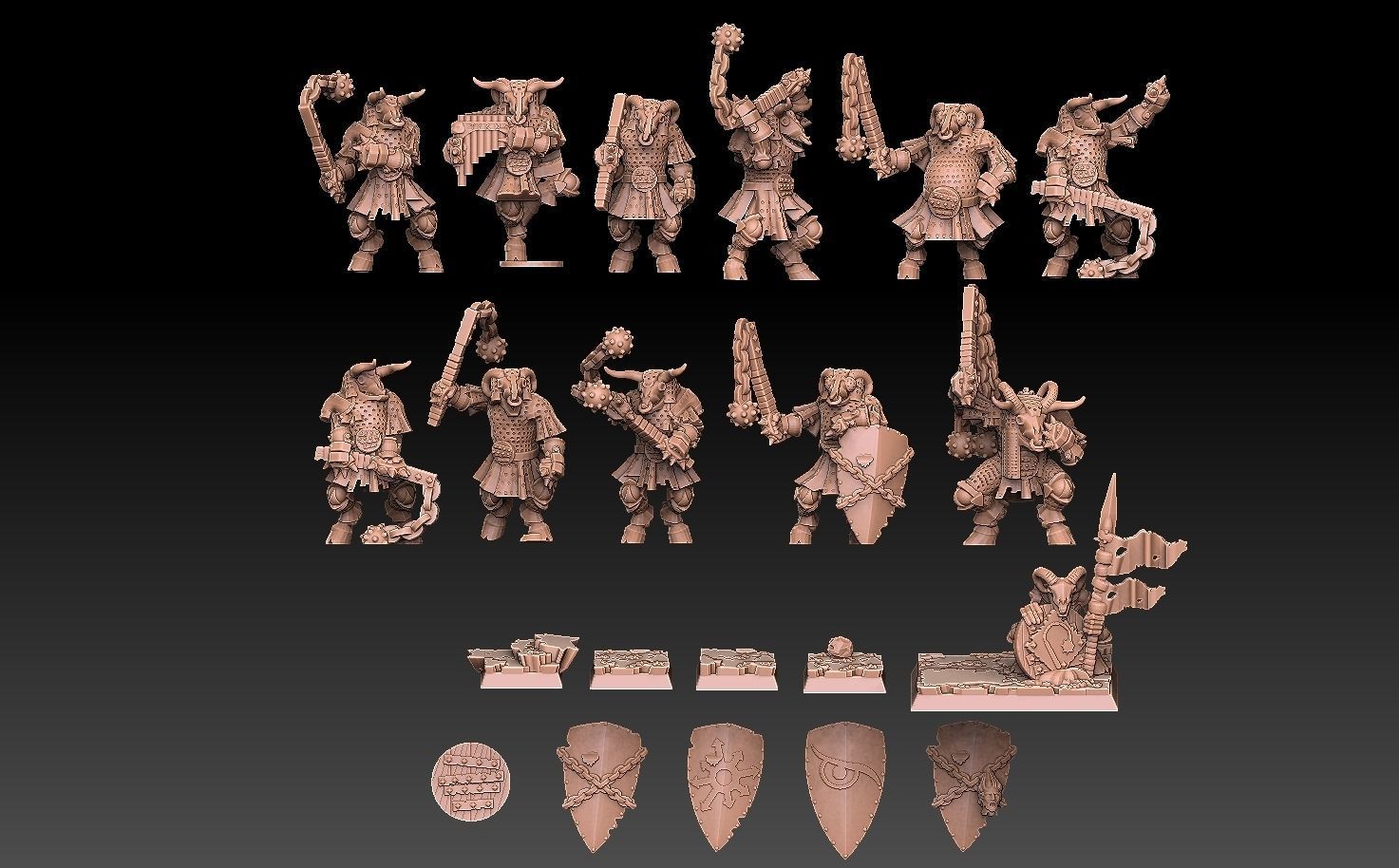 Undead Beastmen Chain Mail Flail Warriors 3D print model_2