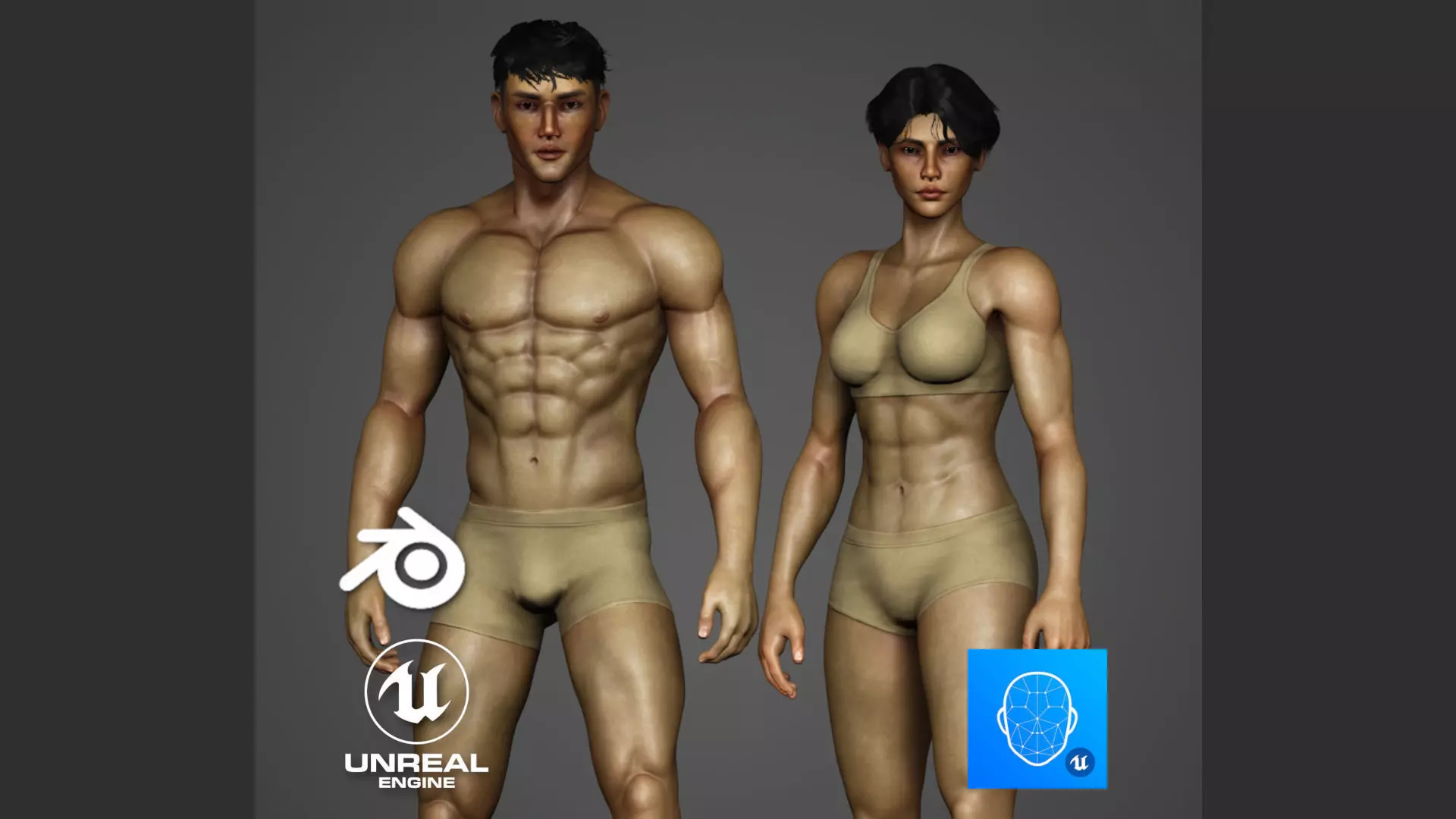 Human Base Male and Female V2 Low-poly 3D model_0