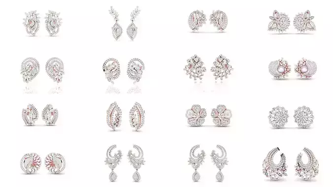 81 Women Earrings 3dm STL OBJ FBX Renders Details Collection 