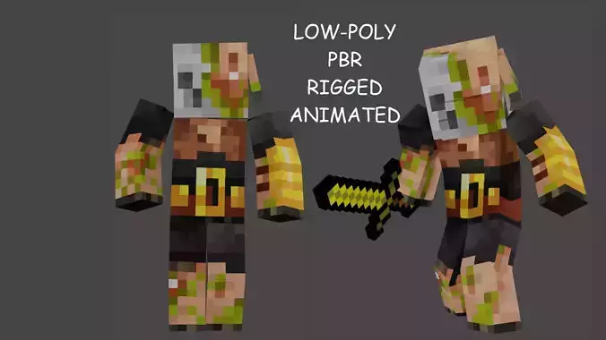 MINECRAFT ZOMBIFIED PIGLIN RIGGED ANIMATED Low-poly 3D model Low-poly 3D model