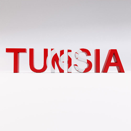 Tunisia country Name text 3d model  Low-poly 3D model